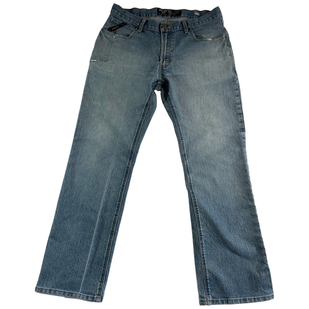 Ariat Rebar M4 Relaxed Bootcut Jeans Mens 34x32 (35x30) Blue Denim Straight Leg‎
